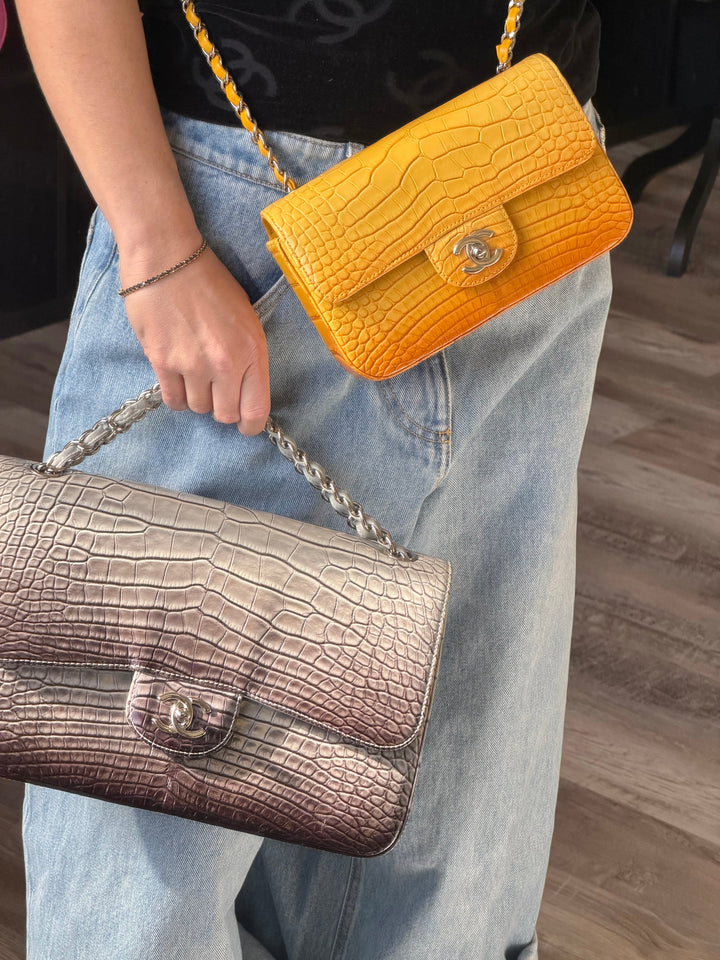 Chanel Mini Flap Orange & Yellow Ombre Alligator Silver Hardware 2014