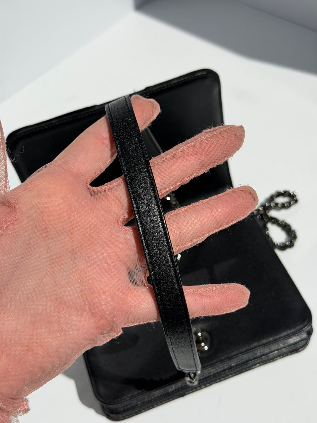 Chanel Black Mixed Media Patchwork Square Wallet on Chain Silver Hardware 2018