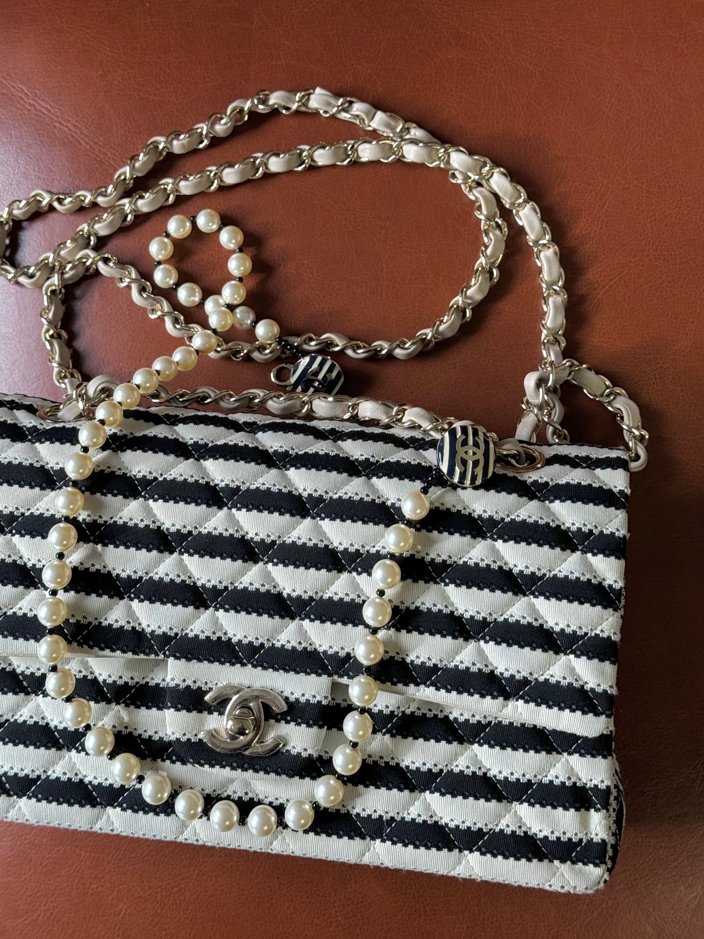 Chanel Ivory/Black Coco Medium Sailor Pearls Double Flap Bag