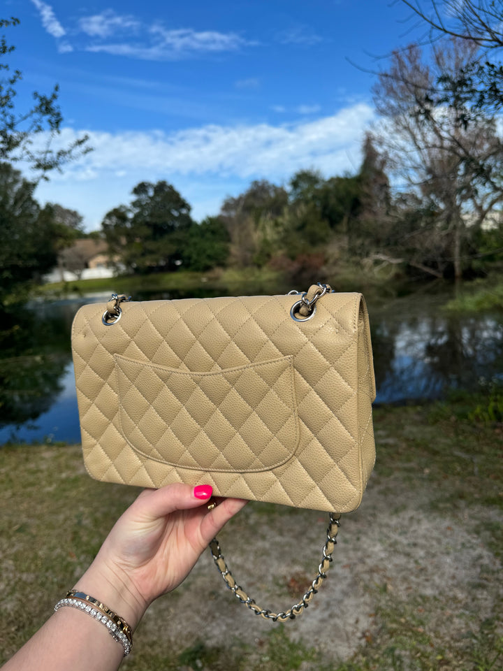 Chanel 2003 Beige Medium Caviar Classic Flap