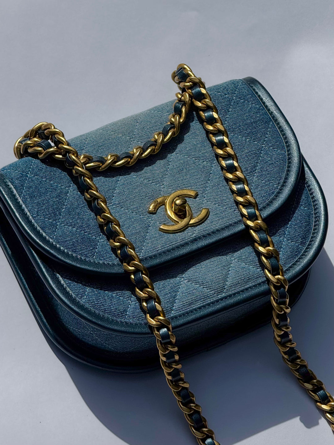 Chanel Denim Small Messenger Crossbody Bag