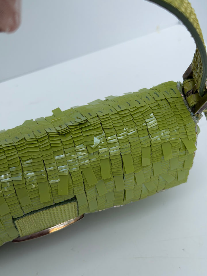 Fendi Lime Green Sequin Baguette Python Trim Silver Hardware 2000