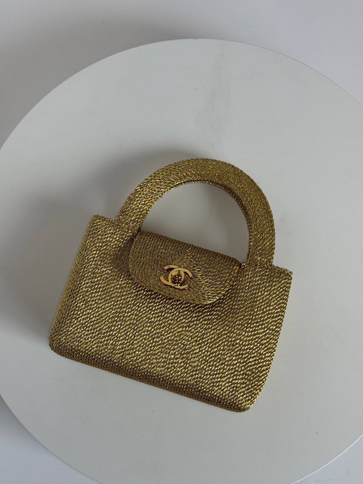 Chanel RARE 1998 Gold Silk Woven Mini Kelly