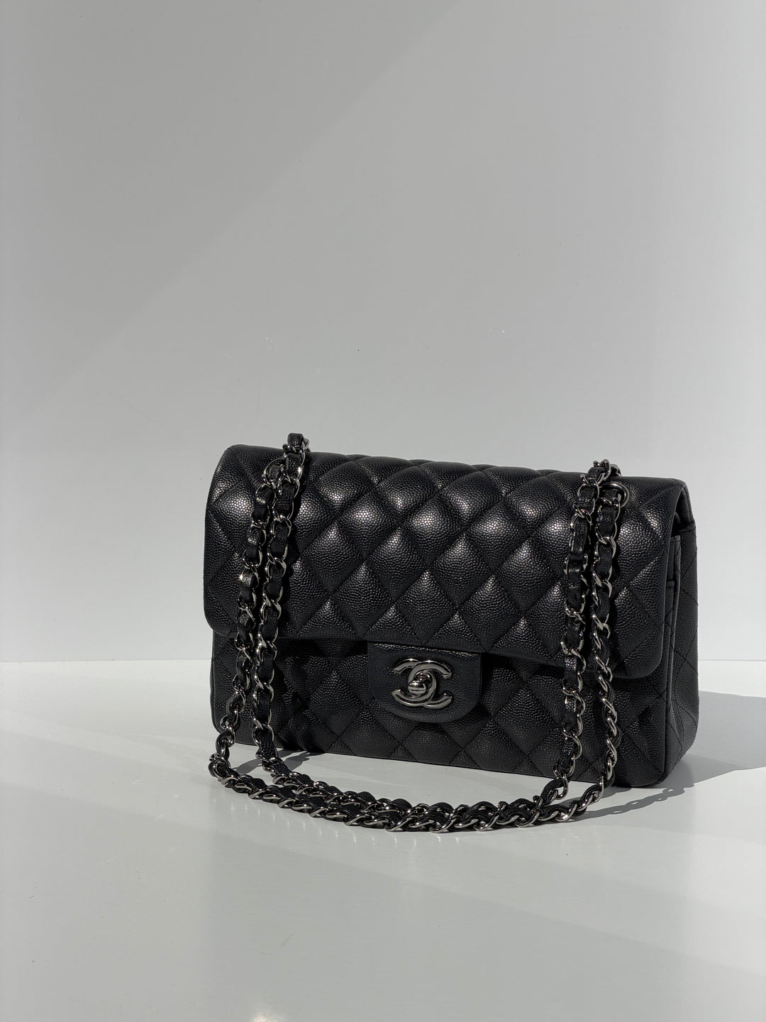 Chanel 18C Black Iridescent Small Caviar Double Flap Bag