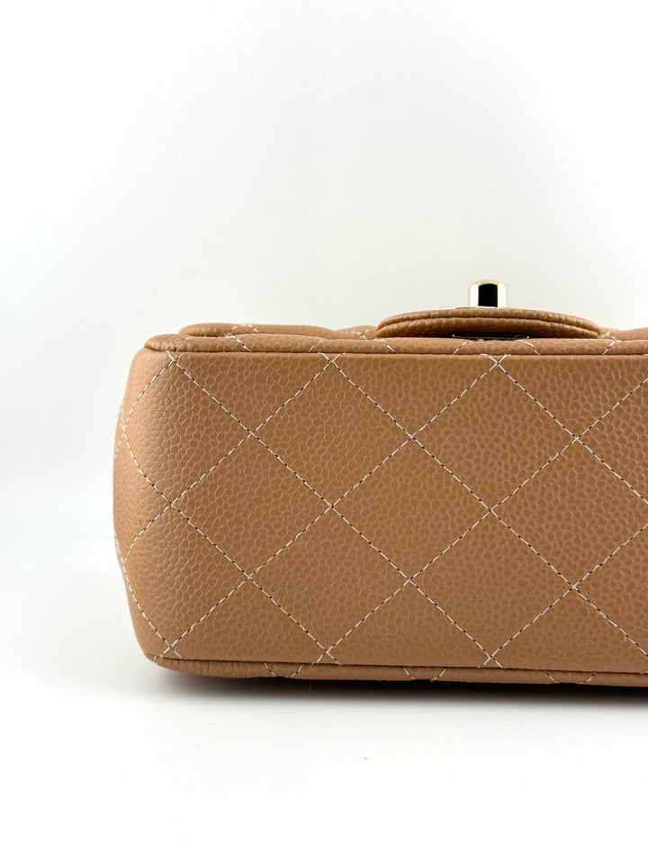 Chanel 18S Dark Beige Mini Square Caviar Flap Bag