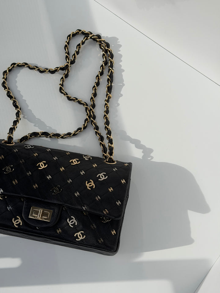 Chanel Medium Reissue 2.55 Flap Bag Black Leather Gold Hardware Punk Charms 2007
