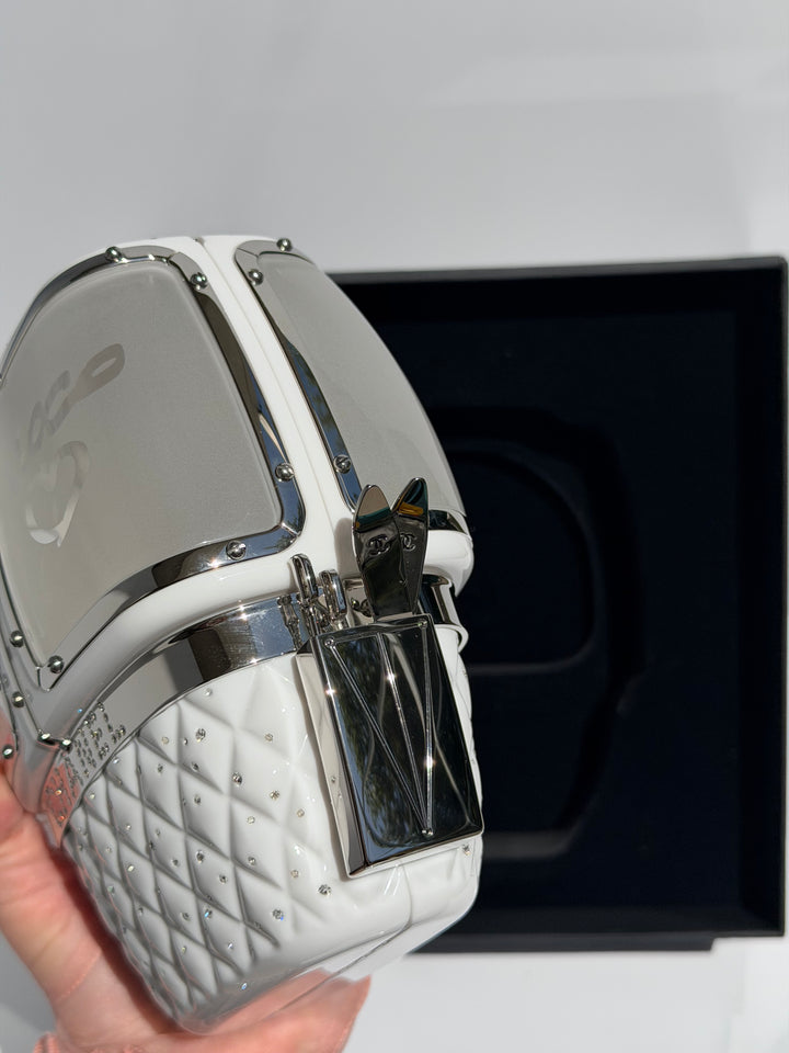 Chanel Ski Gondola Swarovski Minaudière White Silver Hardware 2019