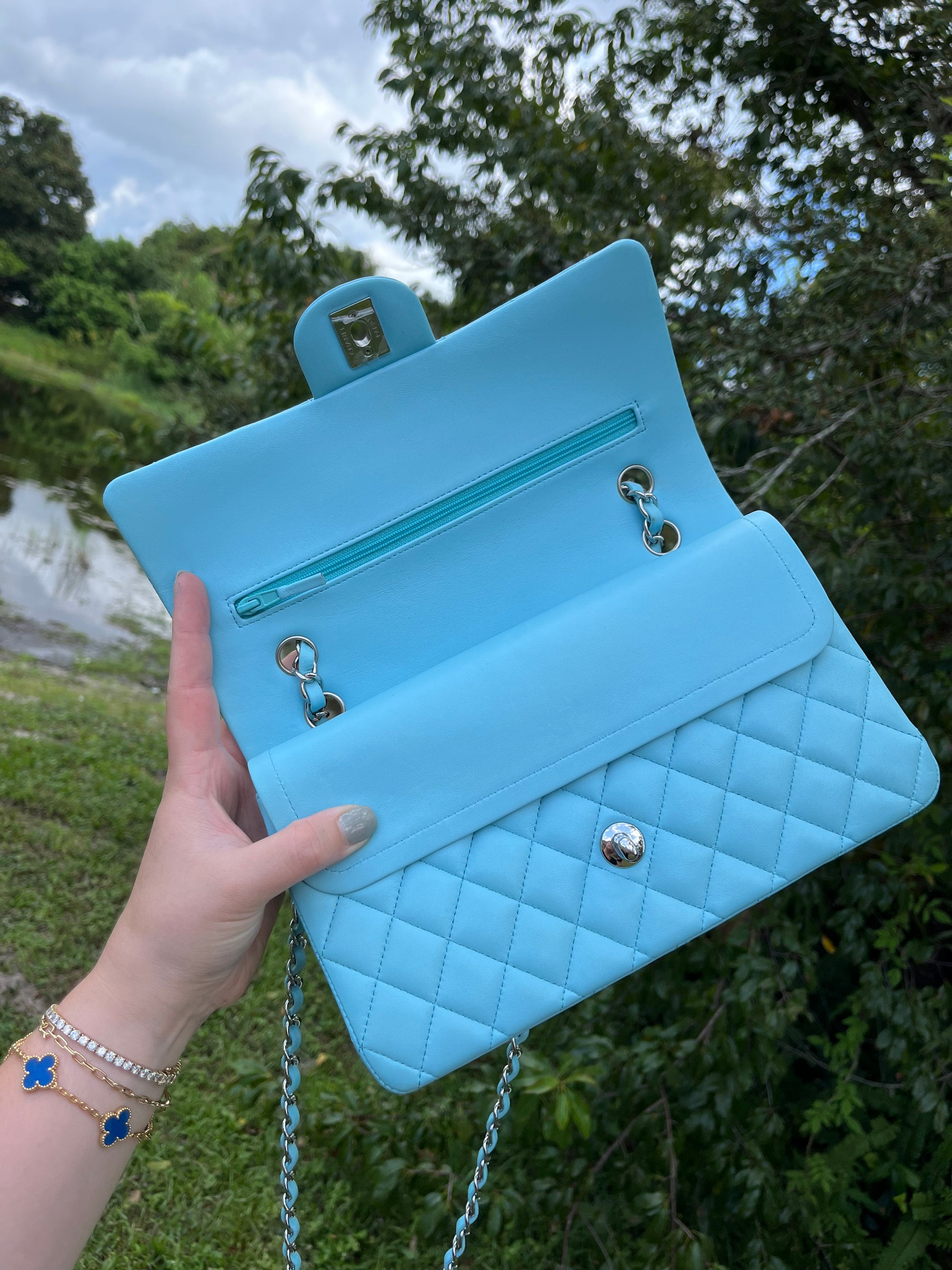 Chanel 21S Blue Neon Lambskin Medium Flap Bag