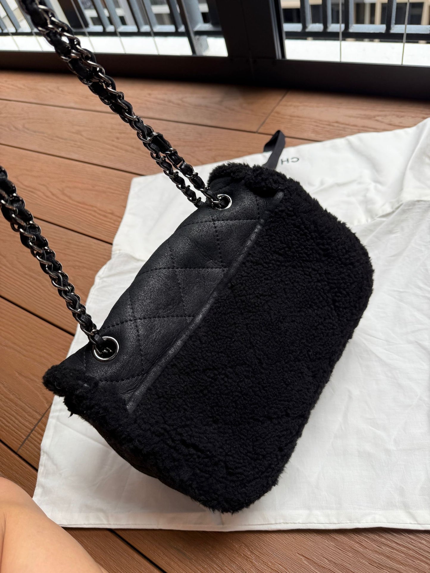 Chanel Medium Black Shearling Coco Neige Flap