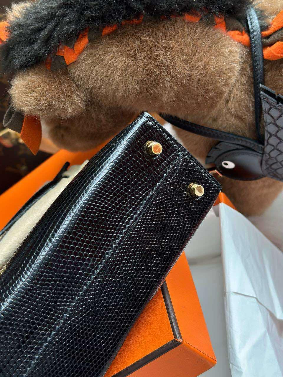 Hermes Mini Sellier Black Lizard Kelly 20