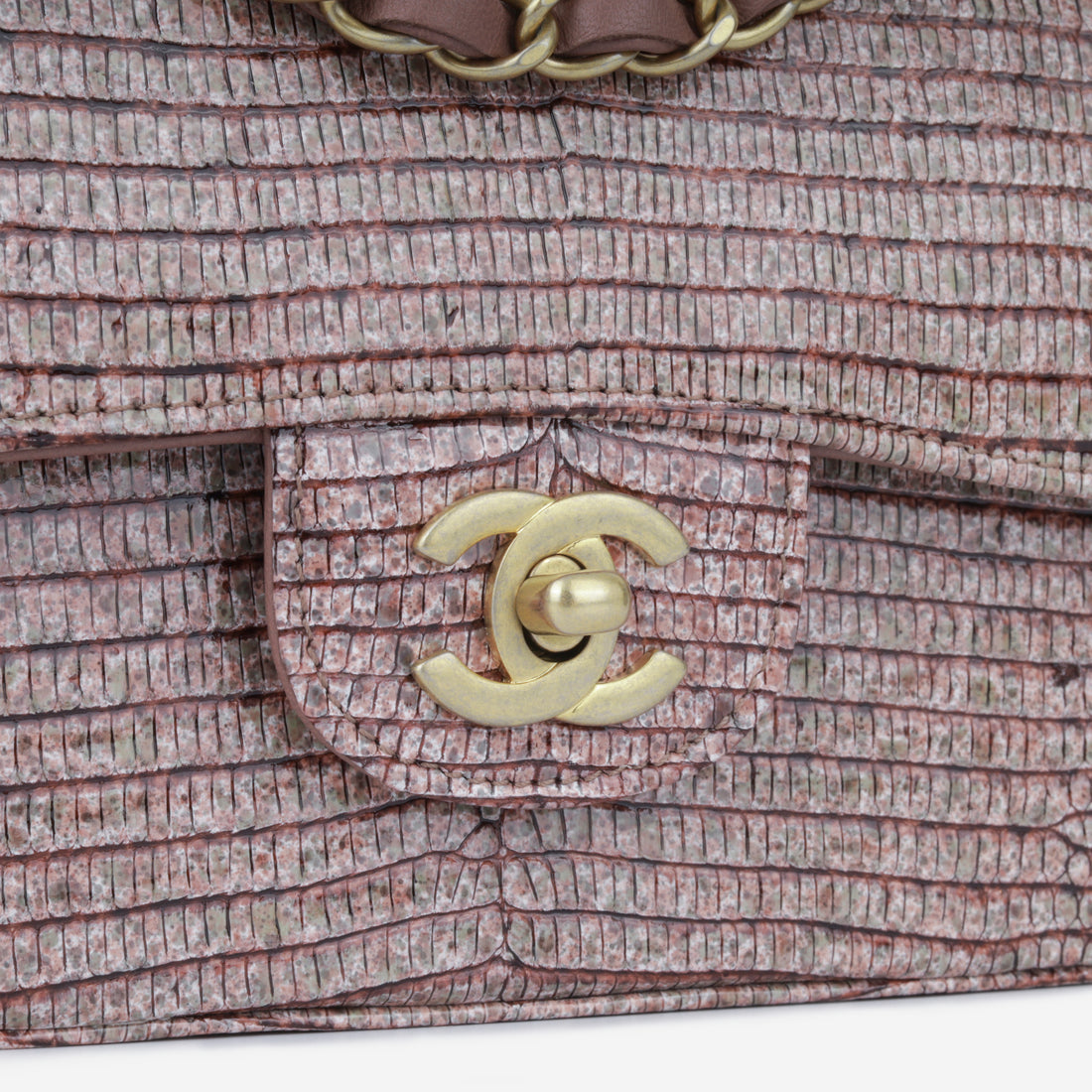 Chanel Mauve Taupe Lizard Mini Rectangular Flap Bag