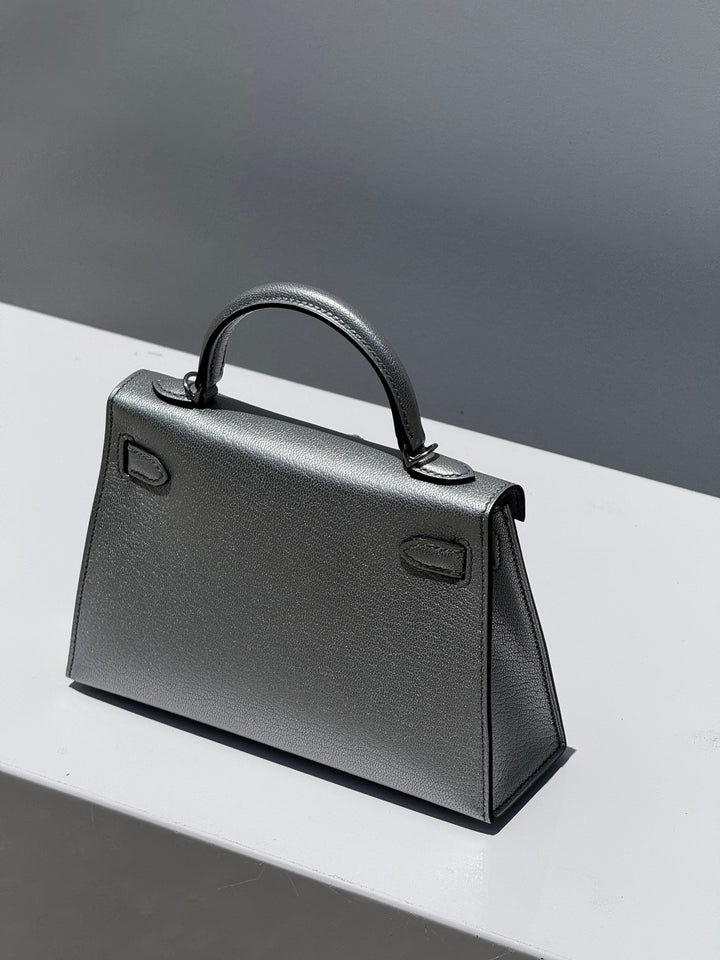 Hermes Mini Sellier Argent Silver Metallic Chevre Chamkilight Kelly 20