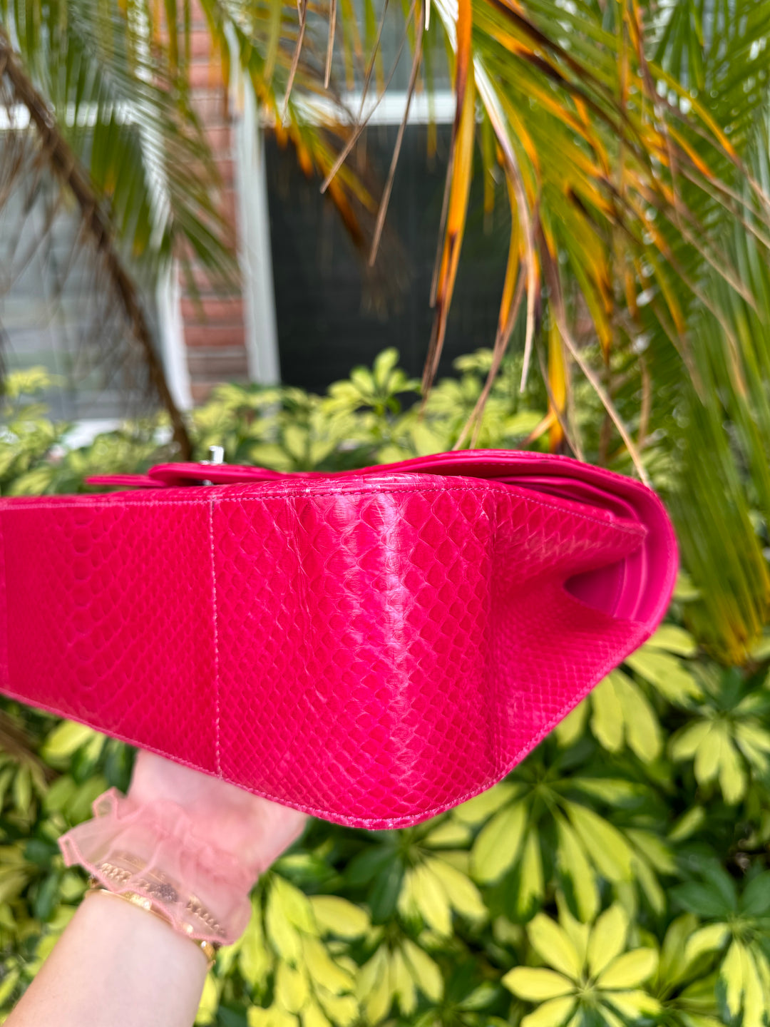 Chanel Fuschia Python Jumbo Double Flap