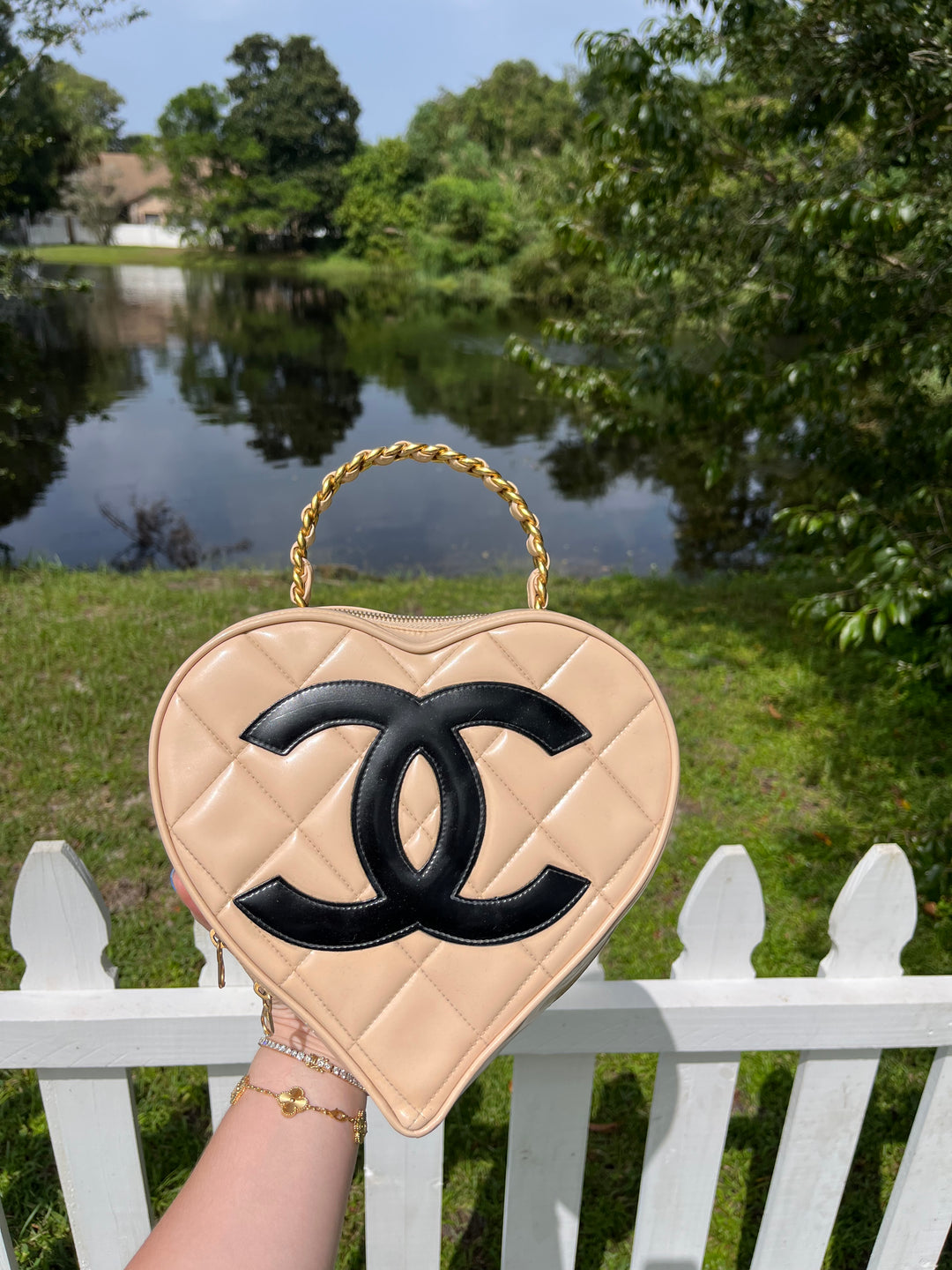 Chanel 1995 CC Beige Heart Vanity Bag