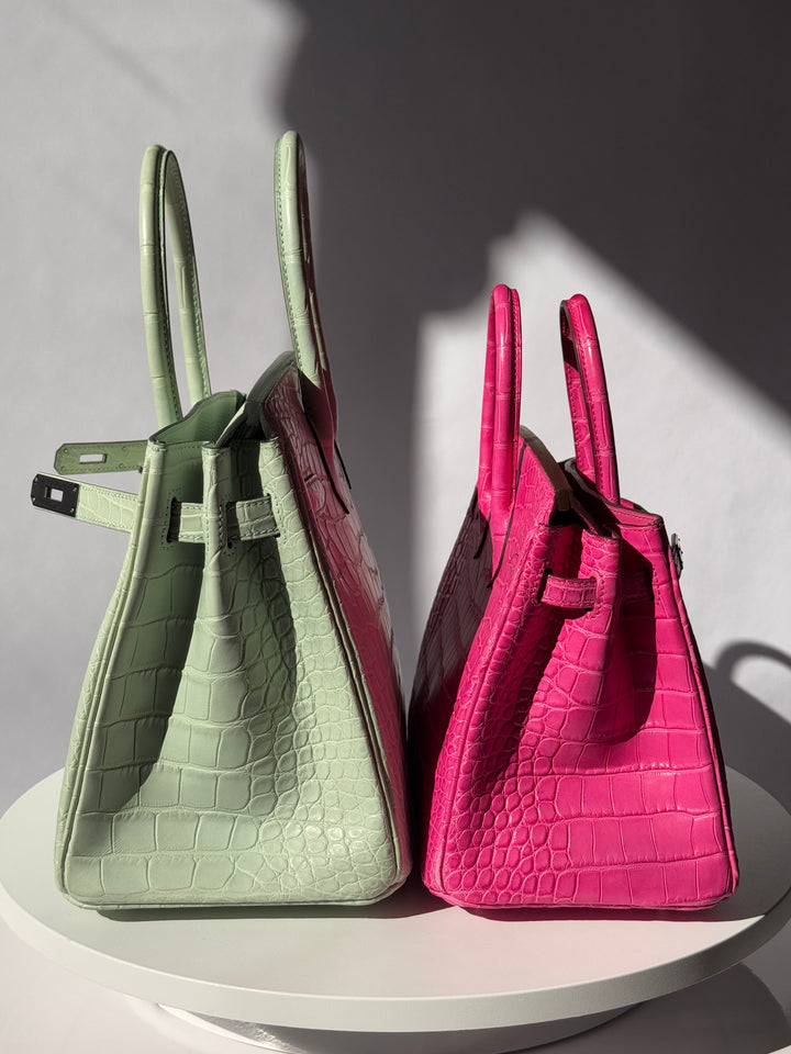 Hermès Birkin 25 Matte Alligator Rose Shocking Palladium Hardware 2019