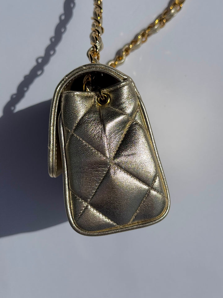 Chanel 1994 Vintage Metallic Gold Extra Mini Flap Bag