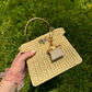 Fendi Peekaboo ISeeU Petite Sand Raffia Bag + Fendi Charm