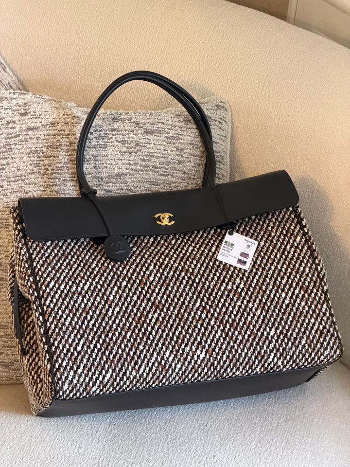 Chanel XXL Shopping Tote Black Calfskin and Multi Tweed Gold Hardware 2026