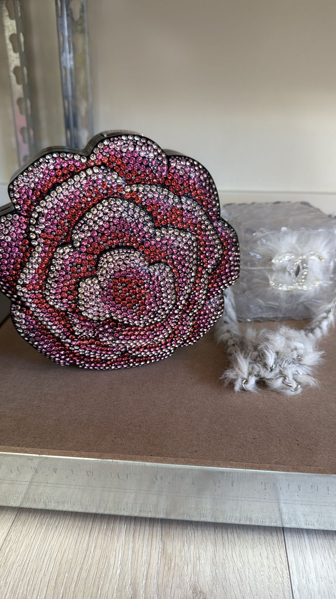 Chanel 2018 Runway Pink Strass & Resin Camelia Minaudiere