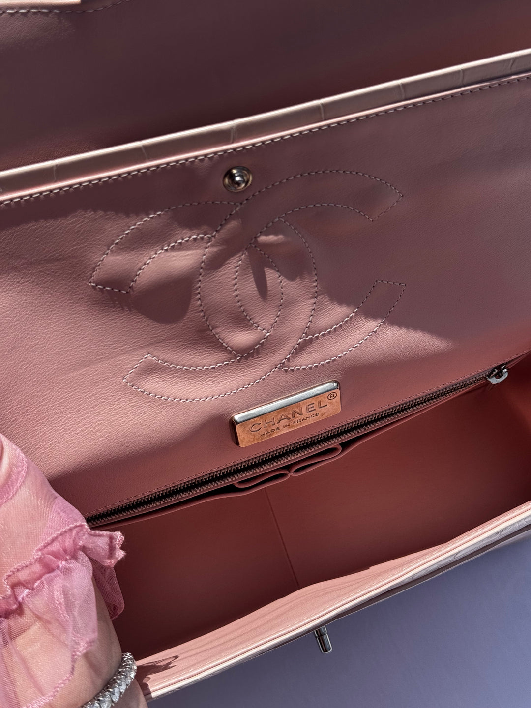 Chanel Jumbo Pink Alligator Double Flap Bag