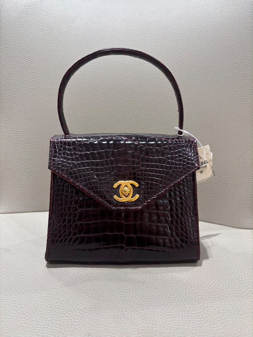 Chanel Mini Kelly Top Handle Bag Bordeaux Alligator 24K Gold-Plated Hardware 1997