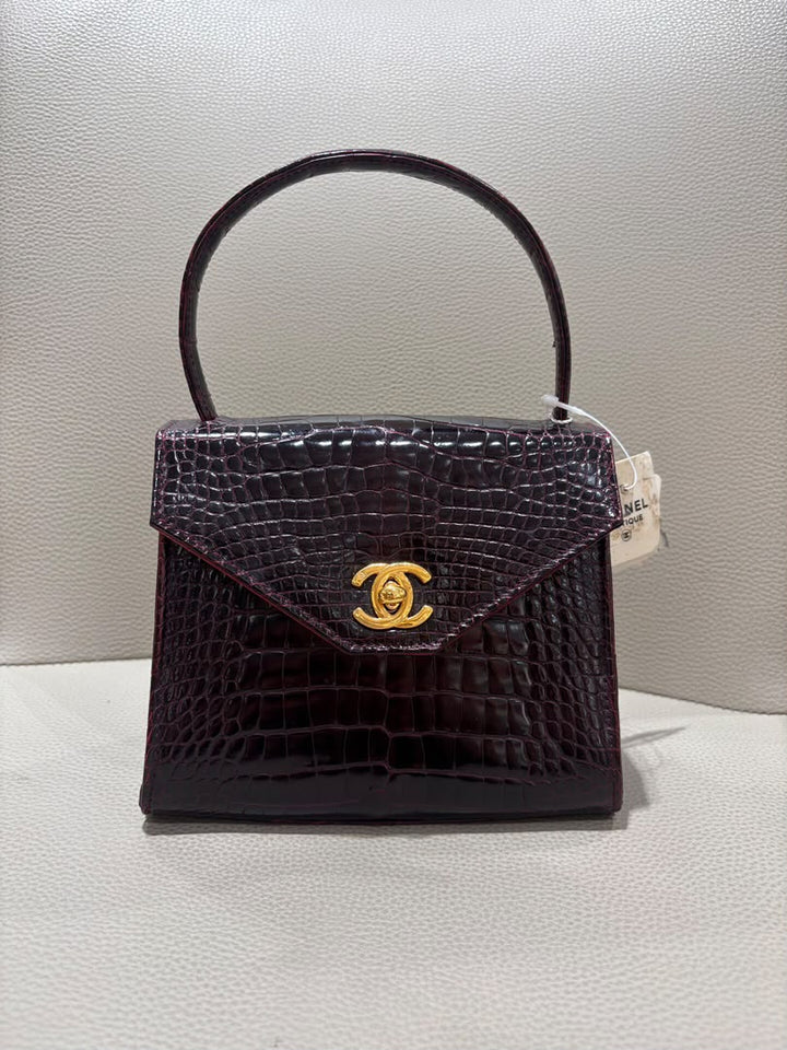 Chanel Mini Kelly Top Handle Bag Bordeaux Alligator 24K Gold-Plated Hardware 1997