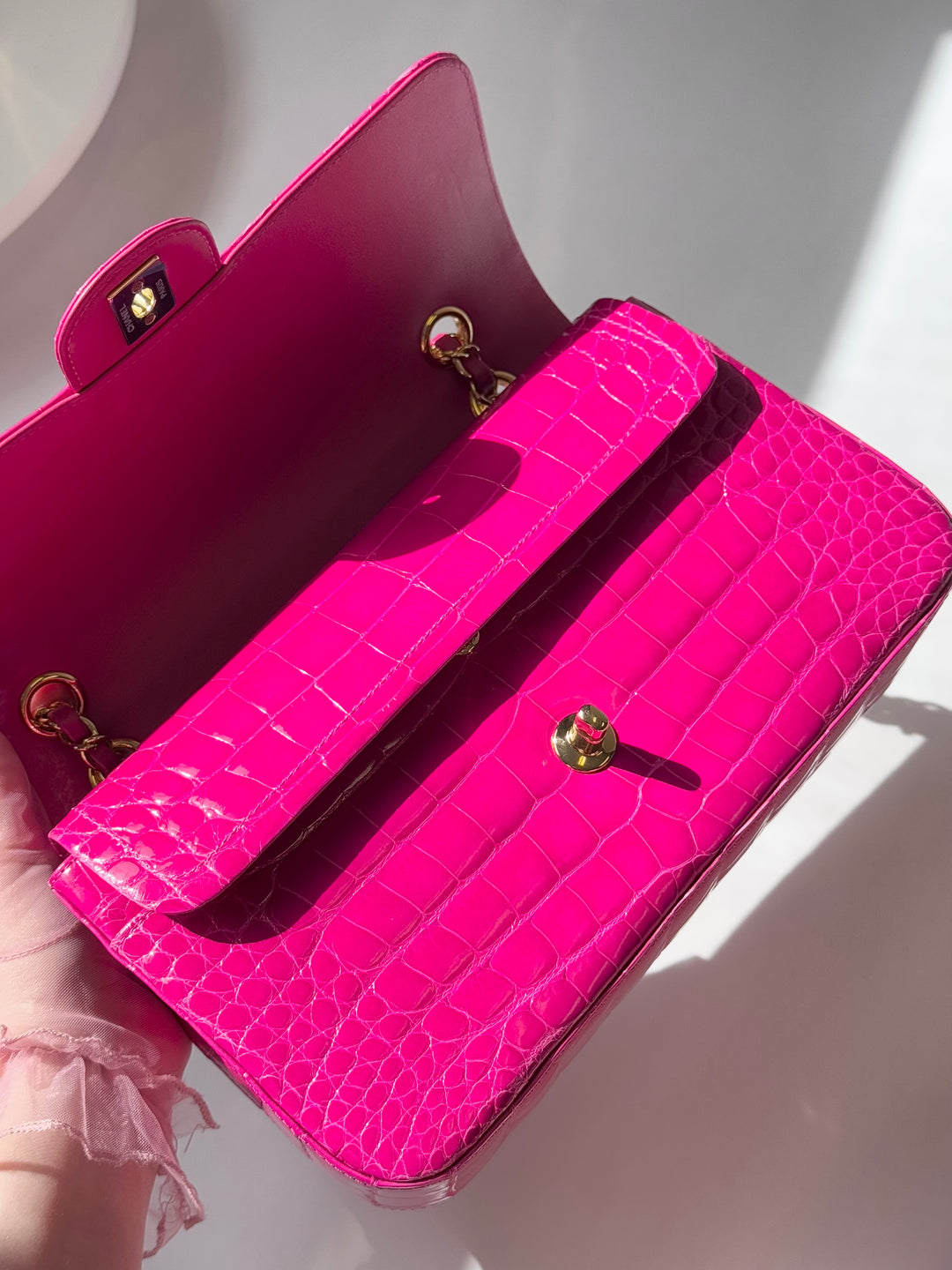 Chanel Fuchsia Alligator Medium Classic Flap Bag