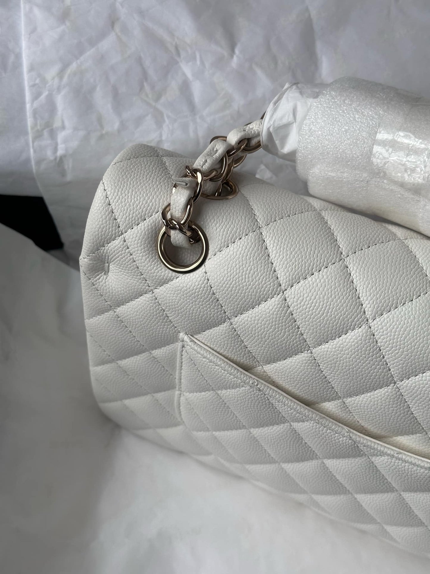 Chanel 22S Snow White Medium Caviar Double Flap Bag