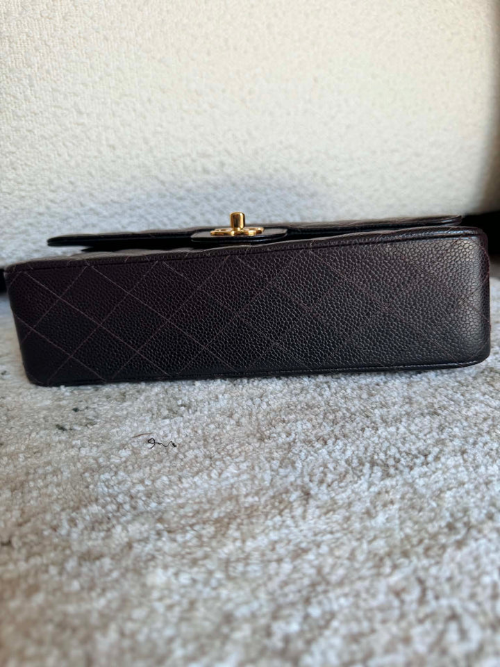 Chanel Medium Classic Flap Bag Caviar Brown 24K Plated Gold Hardware 2003