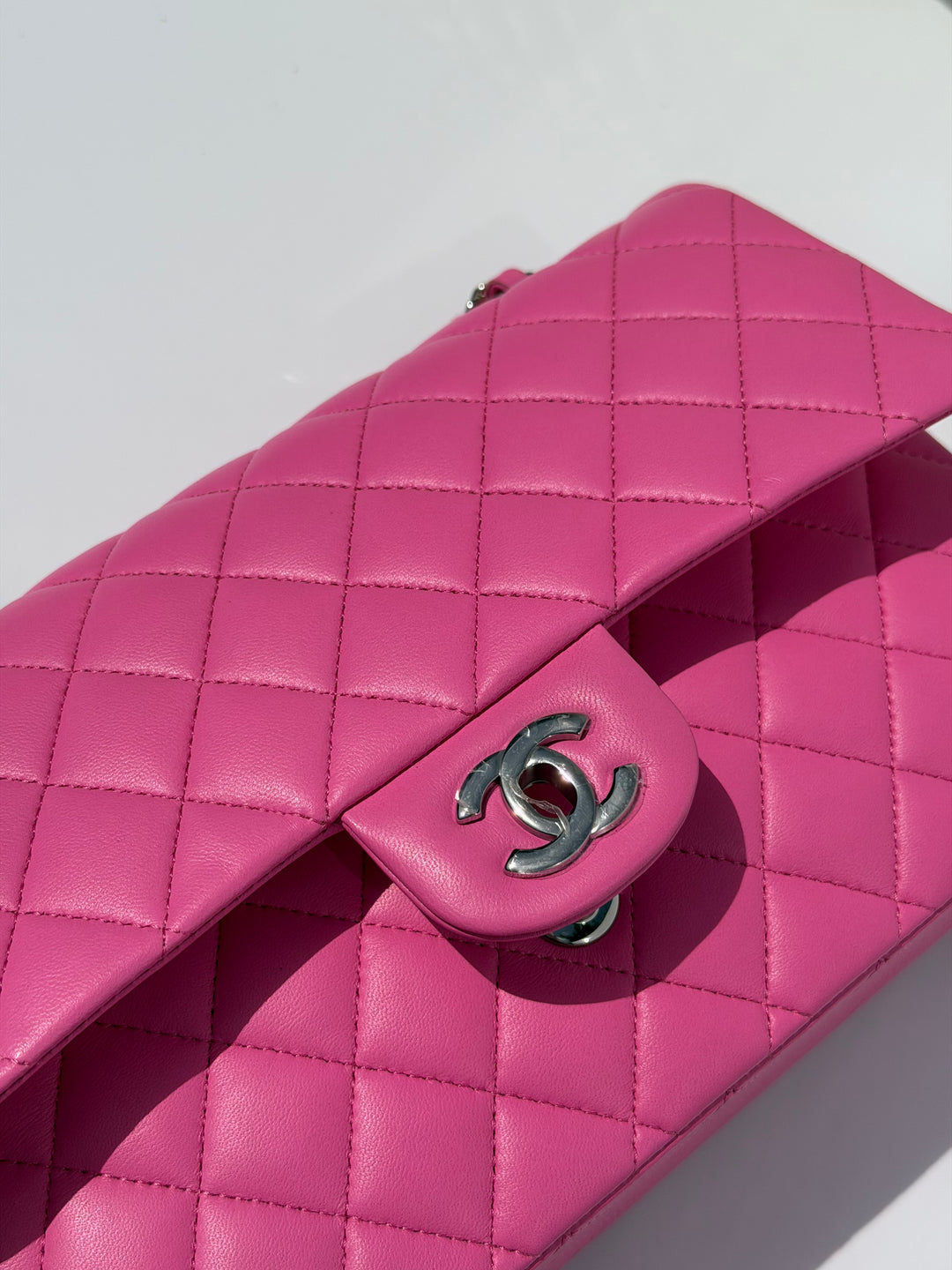 Chanel 21S Medium Classic Flap Lambskin Pink Silver Hardware