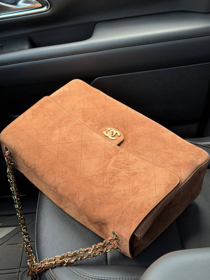 Chanel Maxi Flap Souplissimo Suede Calfskin Camel Gold Hardware 2026