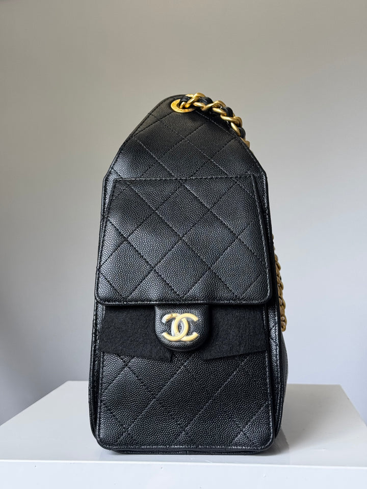Chanel 25 Black Small Caviar Hobo Bag