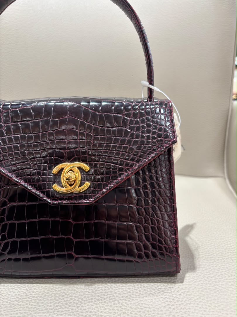 Chanel Mini Kelly Top Handle Bag Bordeaux Alligator 24K Gold-Plated Hardware 1997
