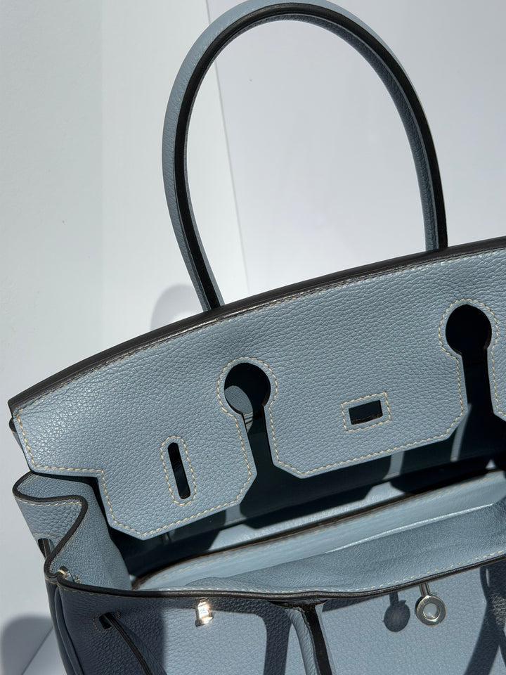 Hermès Birkin 30 Bleu Lin Togo Palladium Hardware 2012
