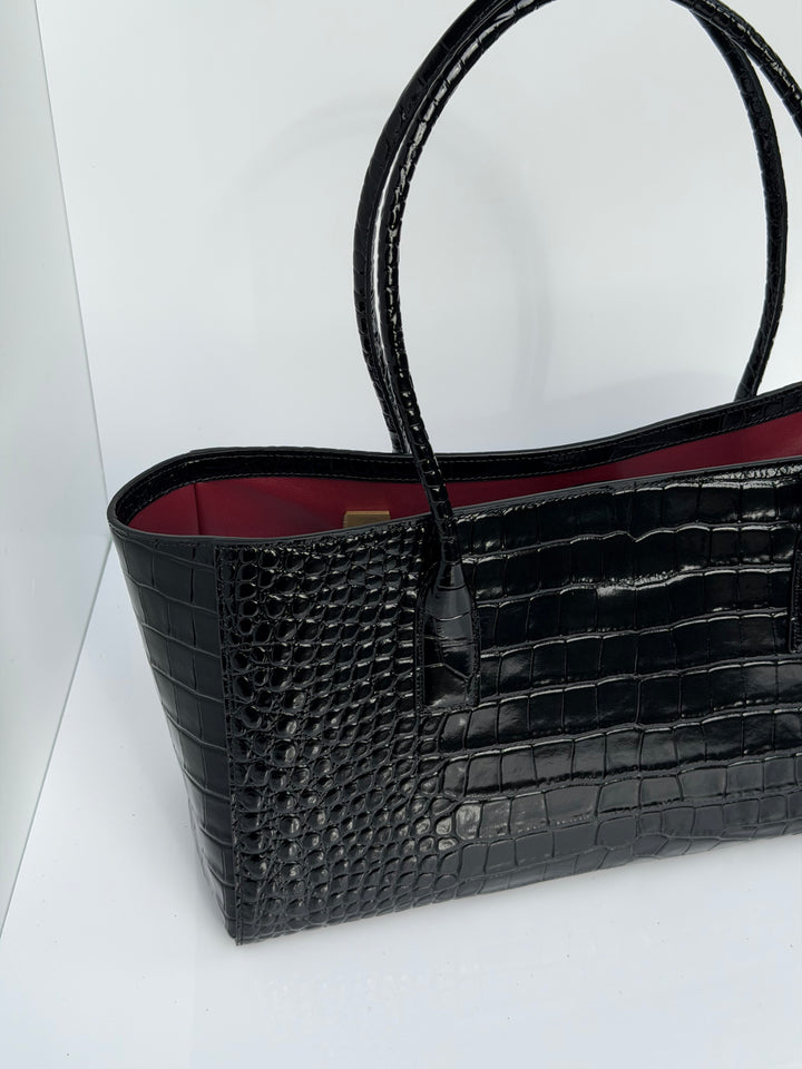 Chanel Small Shopping Bag Crocodile Embossed Calfskin Black 2026