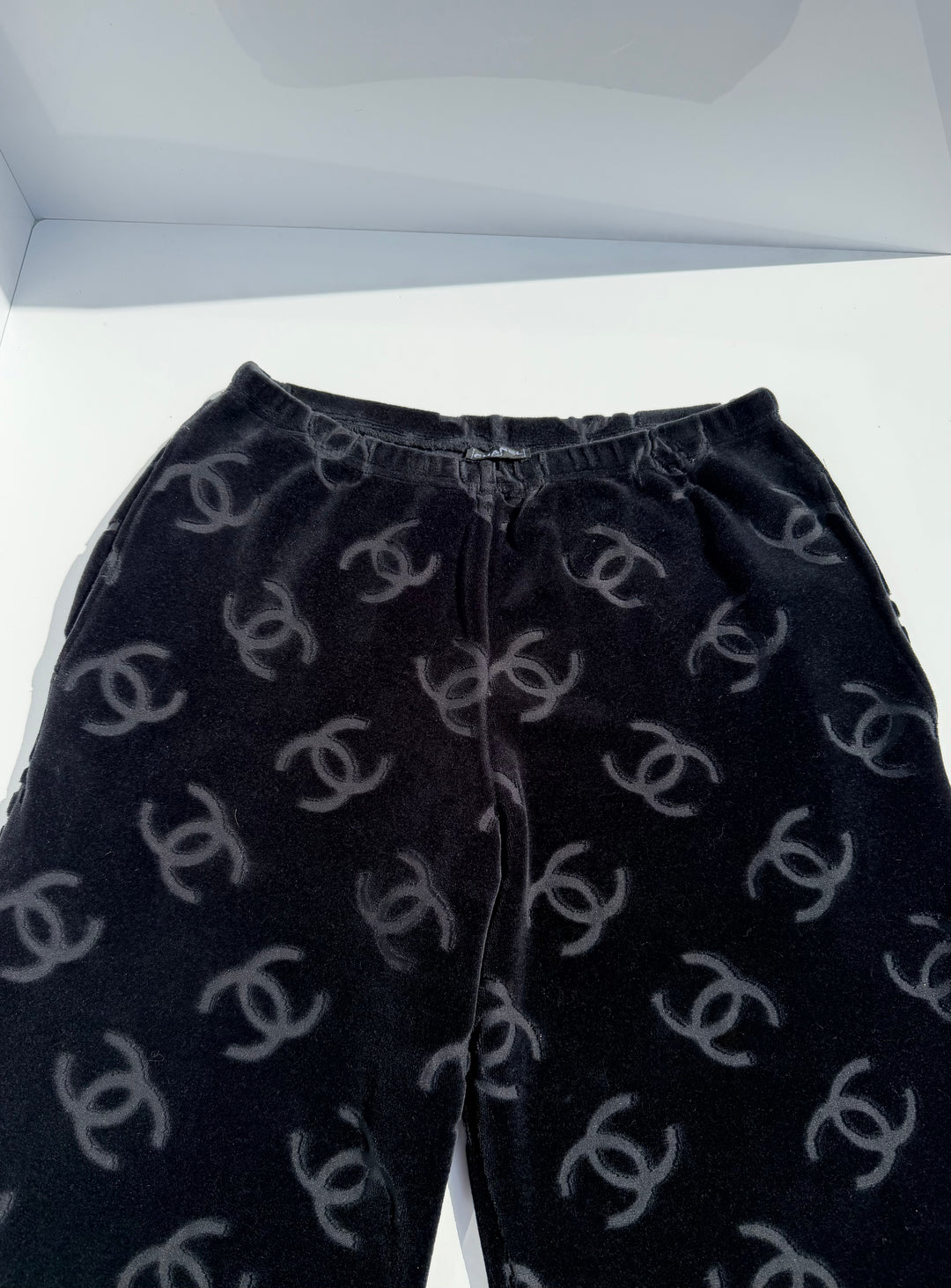 Chanel Spring 1996 Black Velour Top and Bottom Set