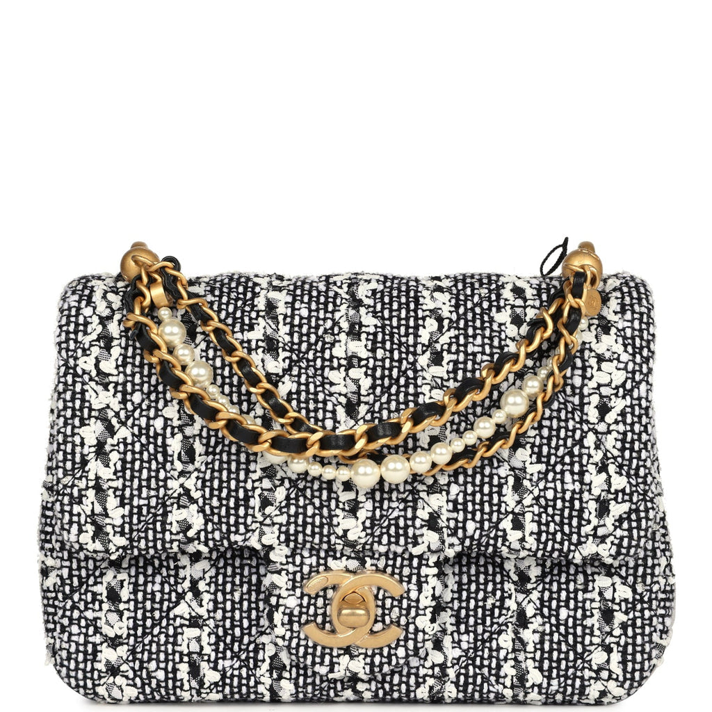 Chanel Black & White Mini Tweed Pearl Flap Bag