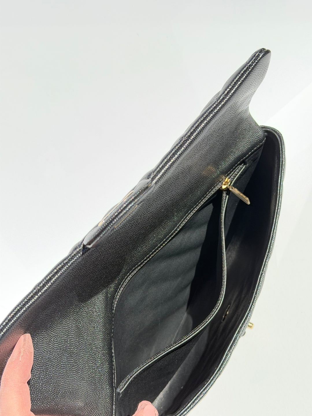 Chanel 18B Black Classic Quilted Caviar Clutch