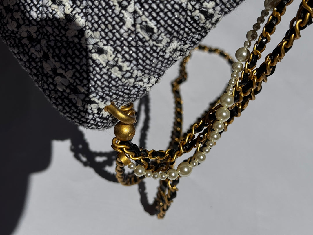 Chanel Black & White Mini Tweed Pearl Flap Bag