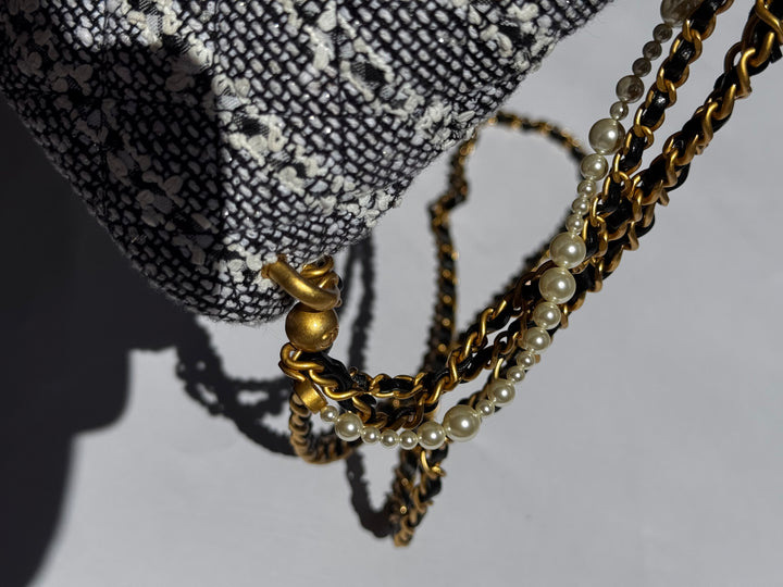 Chanel Black & White Mini Tweed Pearl Flap Bag