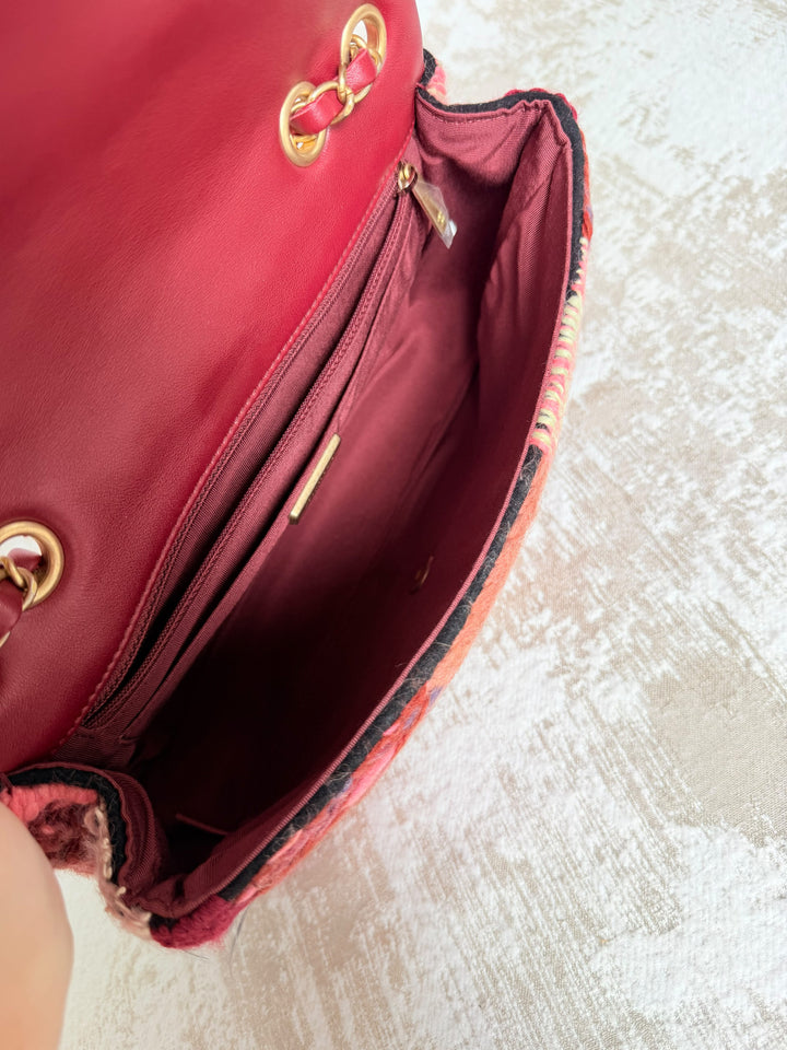 Chanel Embroidered Wool Medium Flap Bag Red Multicolor Gold Hardware 2018