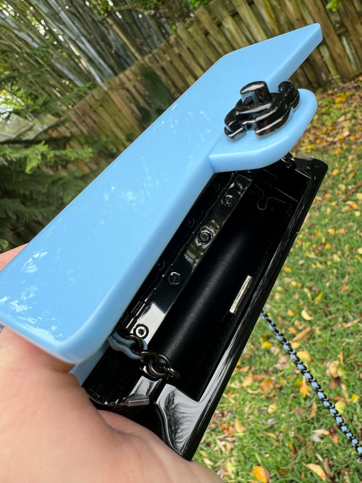 Chanel Blue Black Mini Evening Plexi Bag