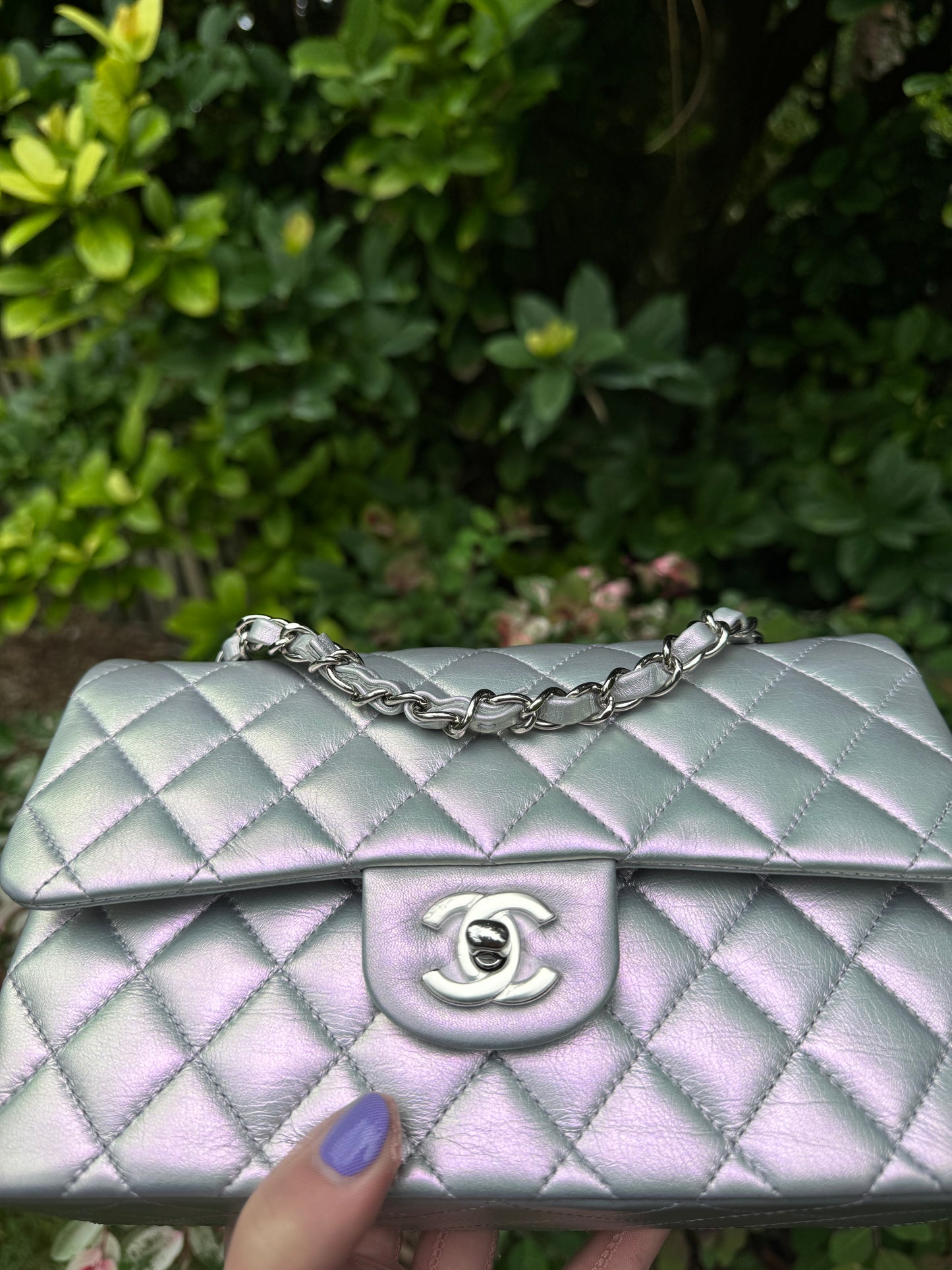 Chanel 21K Small Calfskin Pearl Iridescent Double Flap