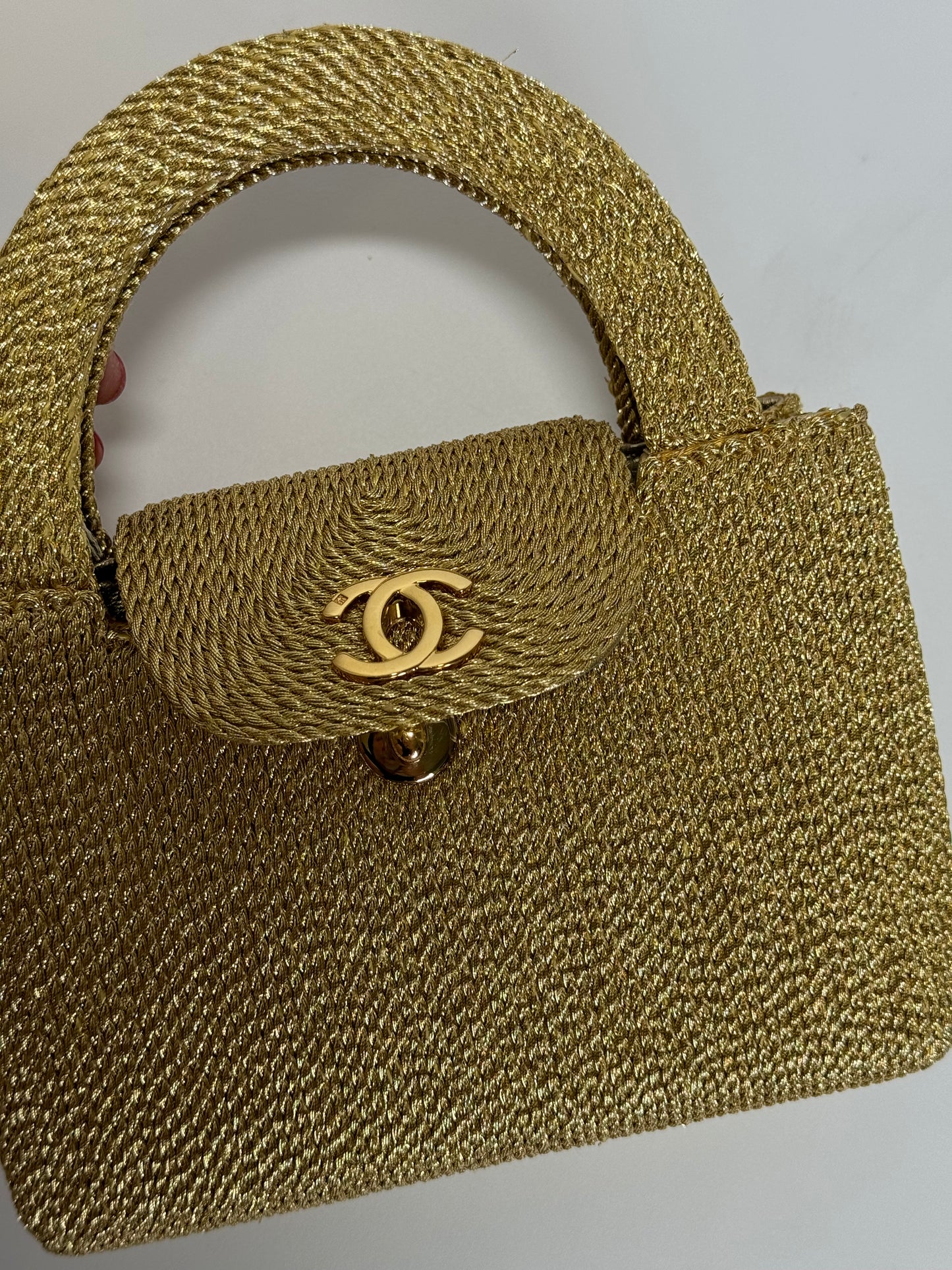 Chanel RARE 1998 Gold Silk Woven Mini Kelly