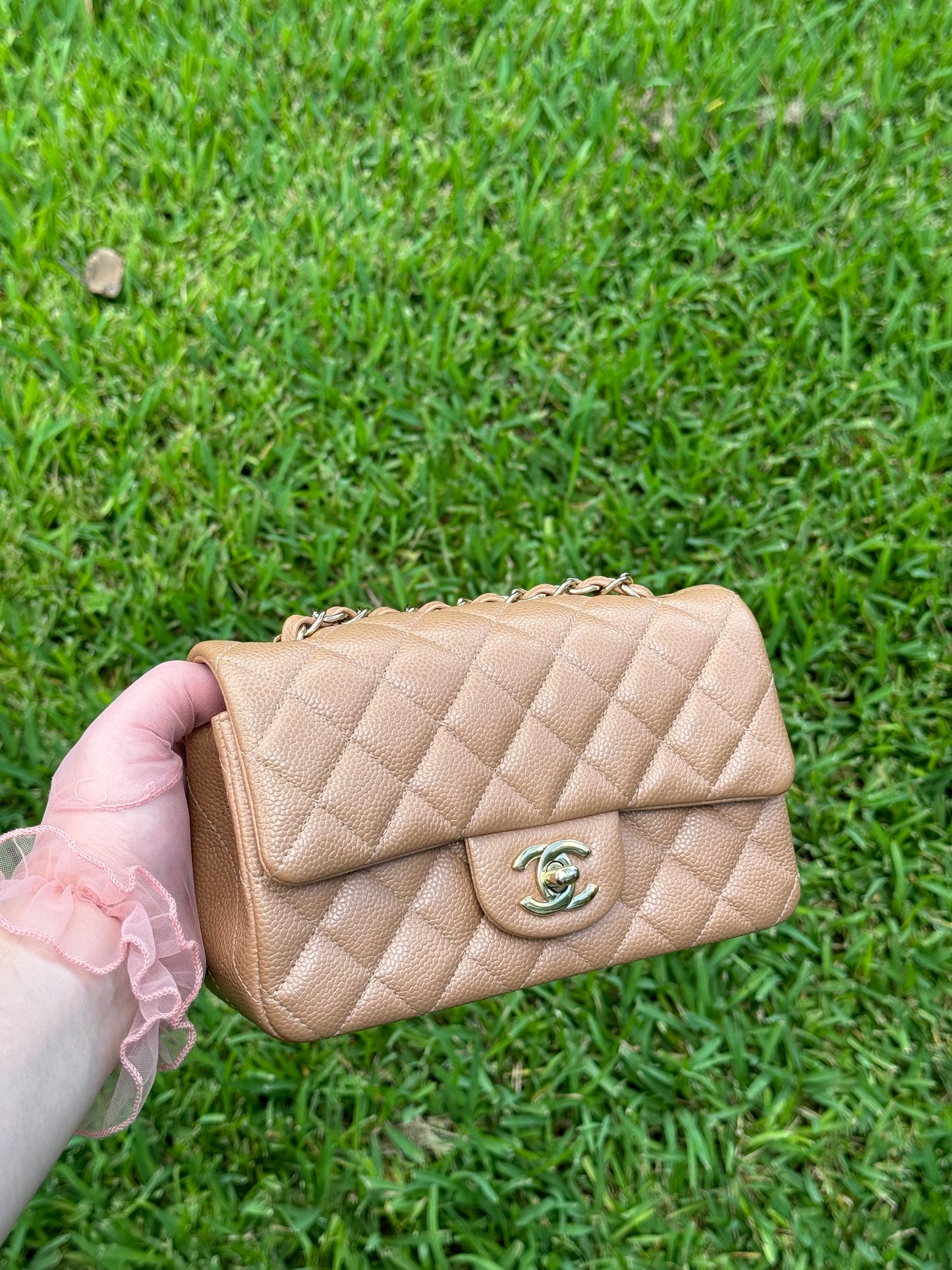 Chanel 18S Dark Beige Caviar Mini Flap Bag