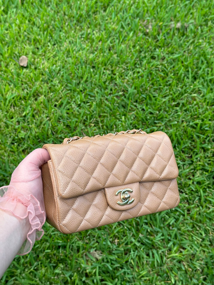 Chanel 18S Dark Beige Caviar Mini Flap Bag