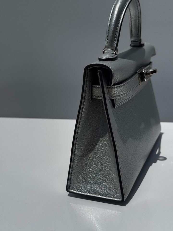 Hermes Mini Sellier Argent Silver Metallic Chevre Chamkilight Kelly 20