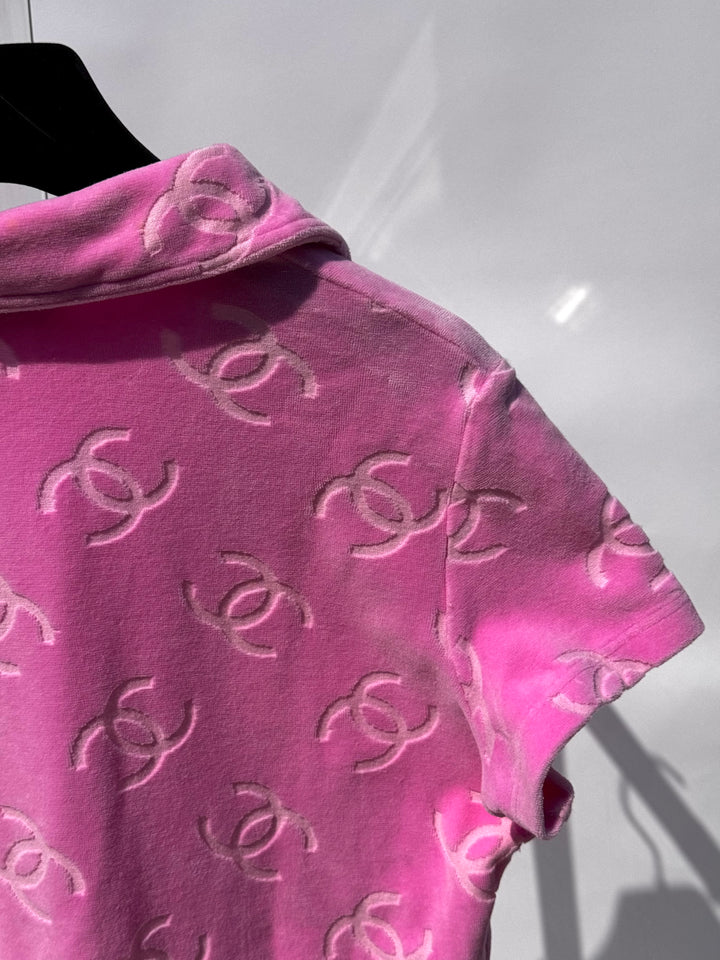 Chanel Spring 1996 Pink Velour CC Button Top X EstherandSasha