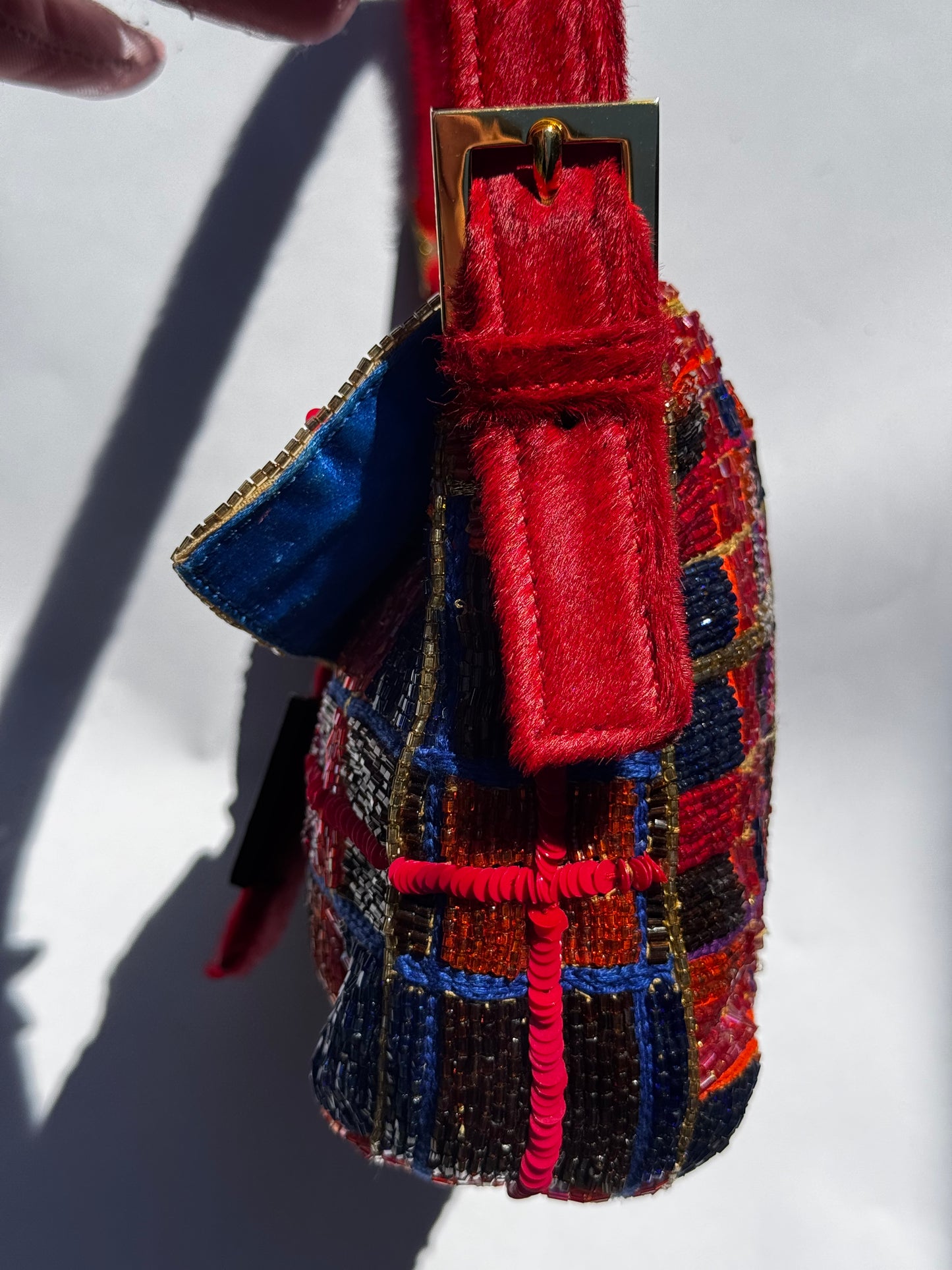 Fendi 1997 Vintage Beaded Ponyhair Baguette