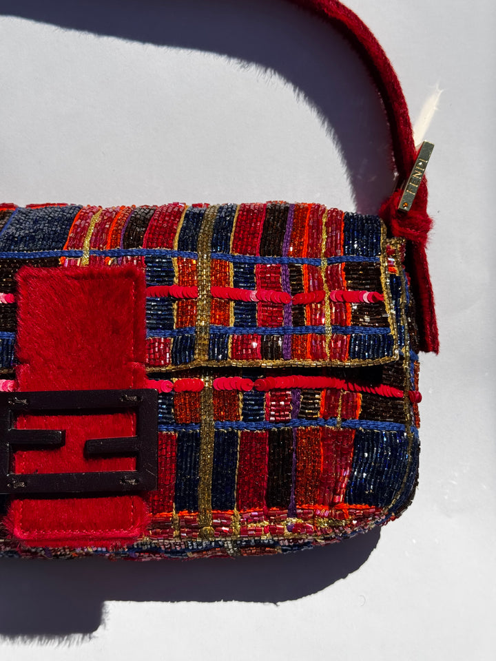 Fendi 1997 Vintage Beaded Ponyhair Baguette